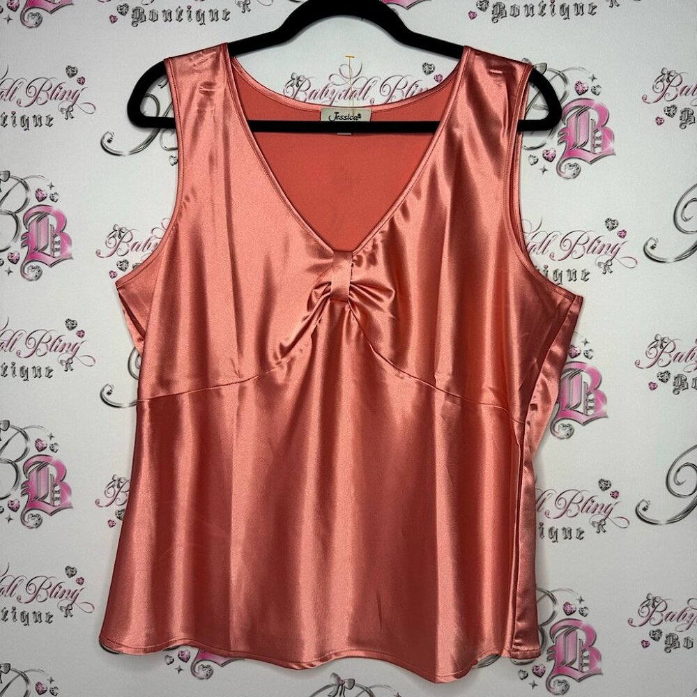 Jessica tank top blouse shimmer orange coral salmon pink vneck luxury luxe
